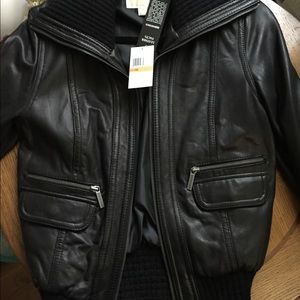 Michael Kors leather bomber jacket with tags